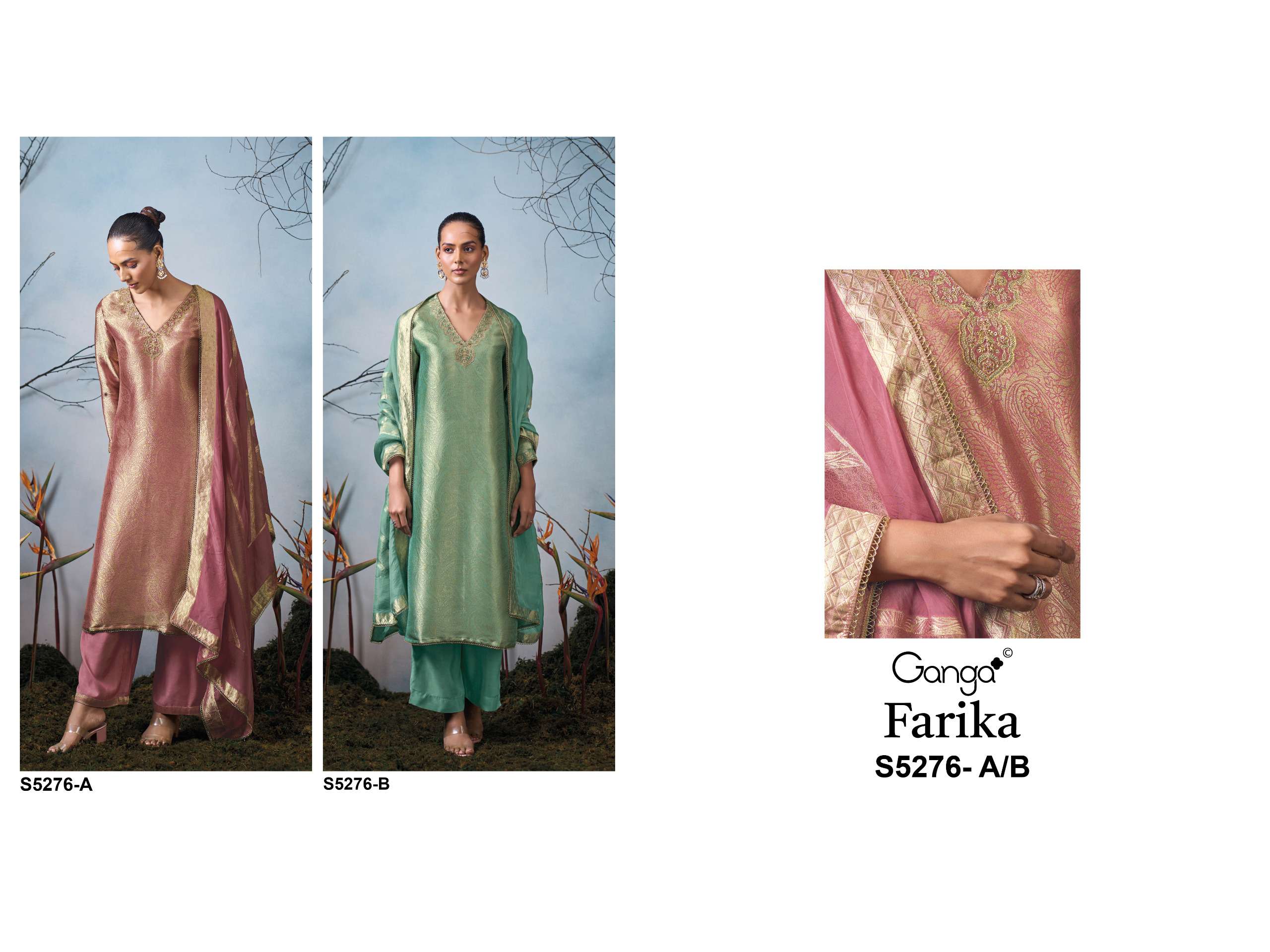 GANGA FARIKA 5276 GIRAFFE SILK JACOUARD SOLID COLOR SALWAR SUIT MODERN SILHOUETTES